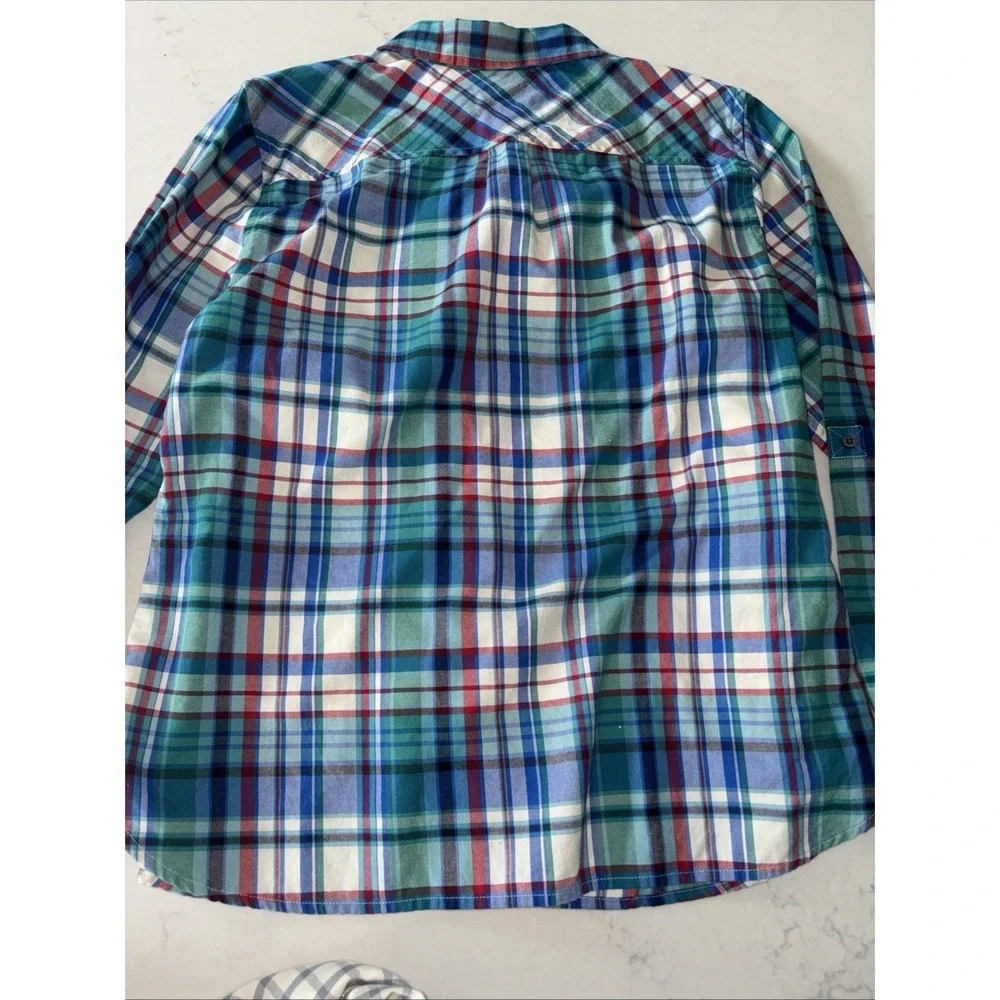 2 Talbots Flannel Shirt Womens LP Plaid Button Front Collar Long Sleeve‎ Cotton